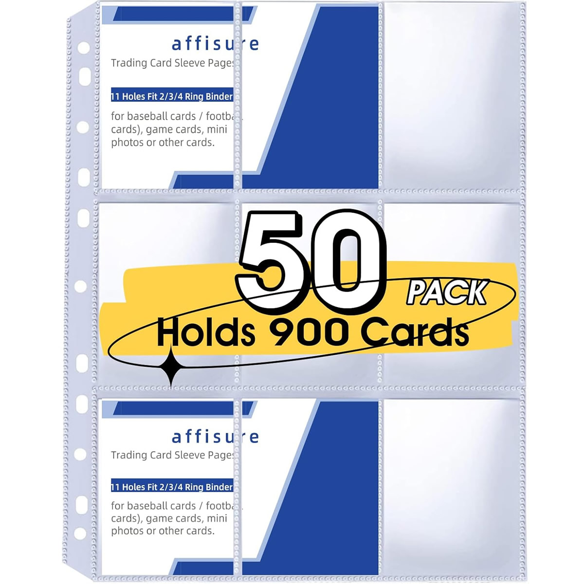 Trading Card Binder - 50 Pack 9 Pocket Card Sleeves